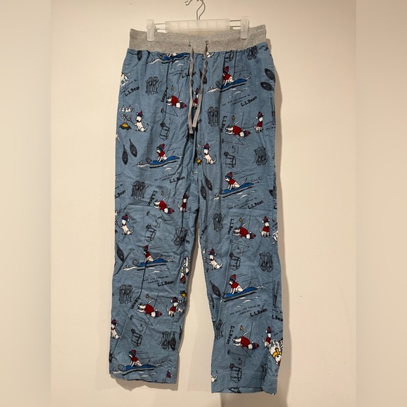 LL Bean Womens Flannel Pajama Pants Size Medium Dogs Snow Winter Skiing Cozy - Picture 1 of 6
